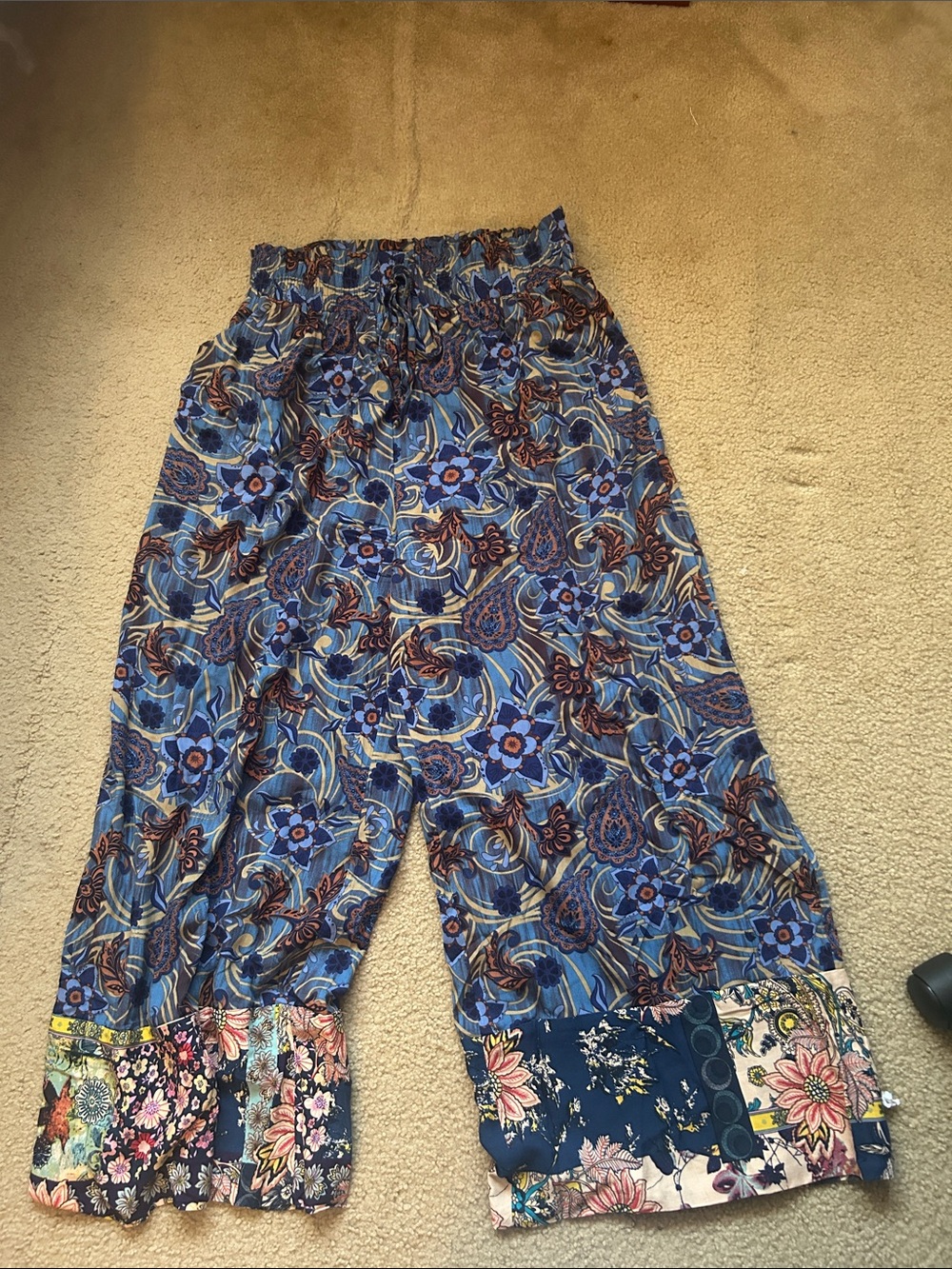Blue Floral Wide Leg Women's Pants